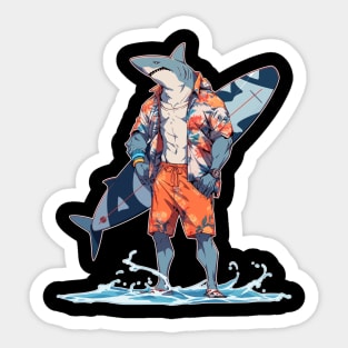 Meh Hawaiian Anime Shark Surfer Sticker